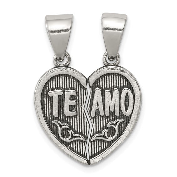 Sterling Silver Antiqued Te Amo Break Apart Heart Charm