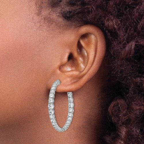 Sterling Silver CZ In/Out Hoop Earrings