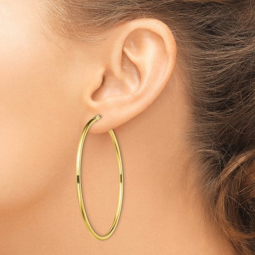 Sterling Silver Gold-Plated 2 mm Round Hoop Earrings - 55 mm