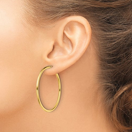 Sterling Silver Gold-Plated 2 mm Round Hoop Earrings - 40 mm