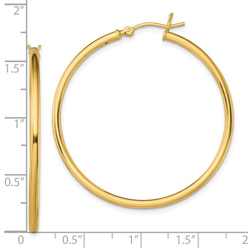 Sterling Silver Gold-Plated 2 mm Round Hoop Earrings - 40 mm