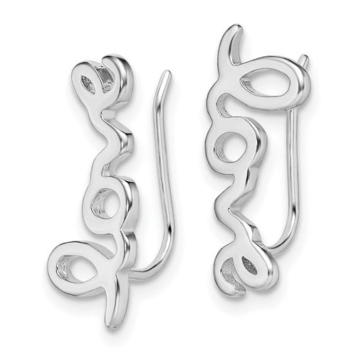 Sterling Silver Rhodium Plated LOVE Ear Climber Earrings