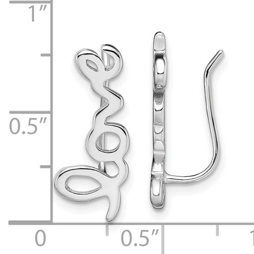 Sterling Silver Rhodium Plated LOVE Ear Climber Earrings