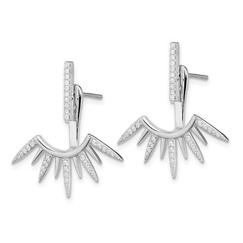 Sterling Silver CZ Front & Back Spike Post Earrings