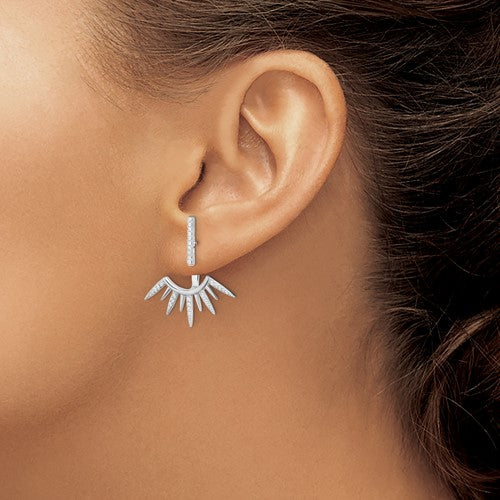 Sterling Silver CZ Front & Back Spike Post Earrings