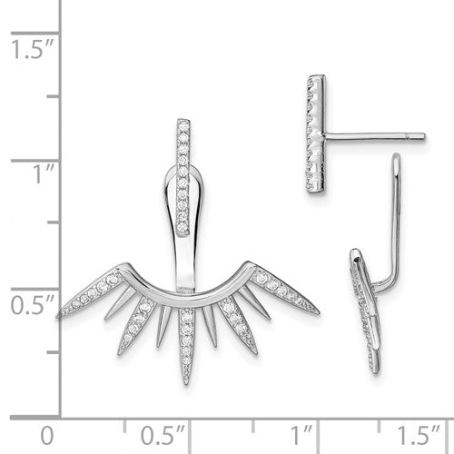 Sterling Silver CZ Front & Back Spike Post Earrings