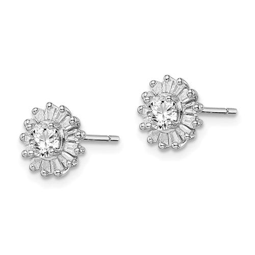 Sterling Silver Rhodium Plated CZ Post Earrings