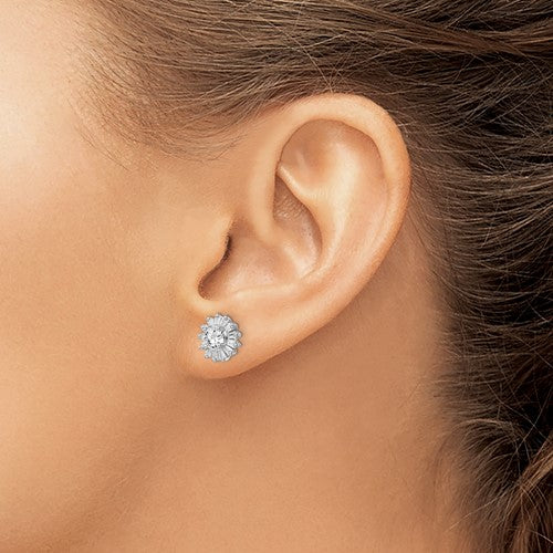 Sterling Silver Rhodium Plated CZ Post Earrings