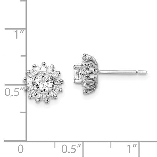 Sterling Silver Rhodium Plated CZ Post Earrings