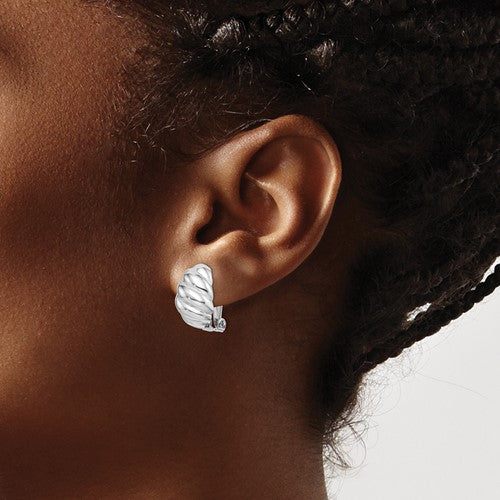 Sterling Silver Scalloped Oval Clip-On Non-Pierced Earrings