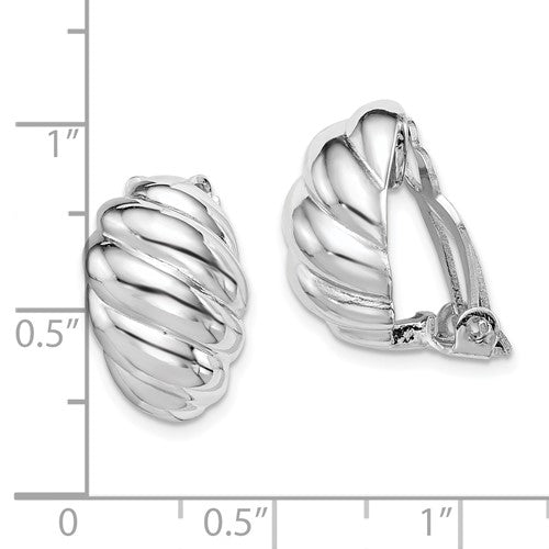 Sterling Silver Scalloped Oval Clip-On Non-Pierced Earrings