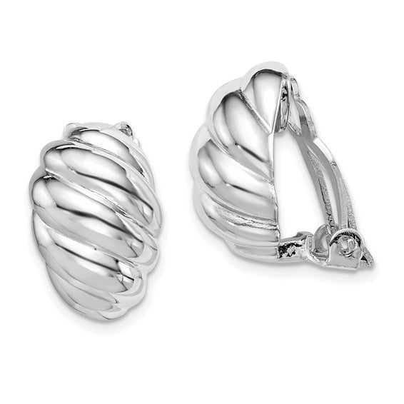 Sterling Silver Scalloped Oval Clip-On Non-Pierced Earrings