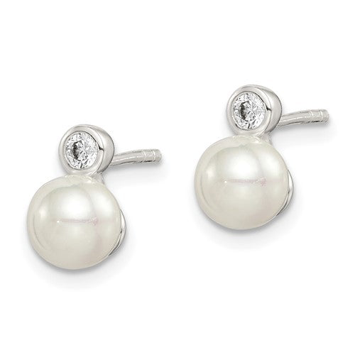 Sterling Silver Pearl & CZ Post Earrings