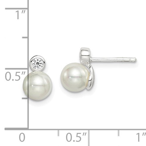 Sterling Silver Pearl & CZ Post Earrings