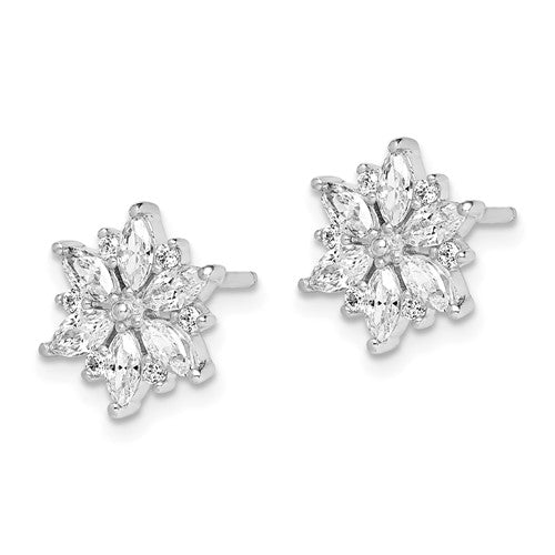 Sterling Silver Rhodium Plated Snowflake CZ Post Earrings