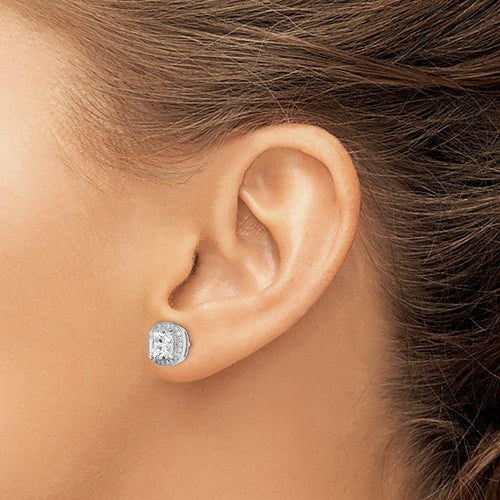 Sterling Silver Rhodium Plated 6 mm CZ Halo Post Earrings