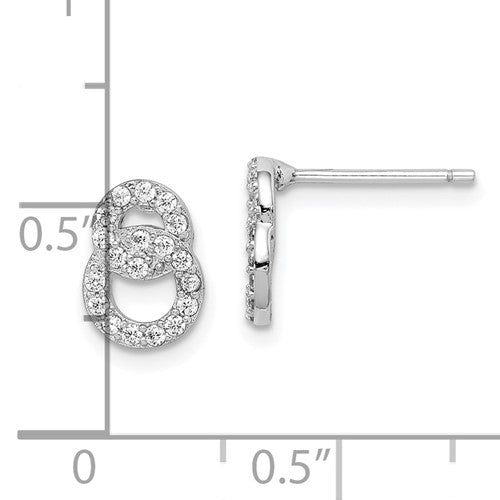 Sterling Silver Rhodium Plated Double Circle CZ Post Earrings