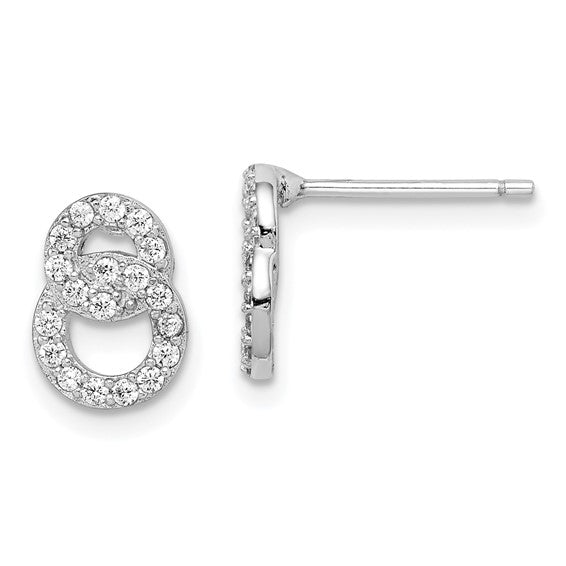 Sterling Silver Rhodium Plated Double Circle CZ Post Earrings