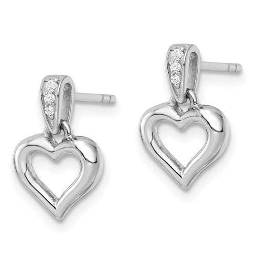 Sterling Silver Rhodium-Plated CZ Heart Post Earrings