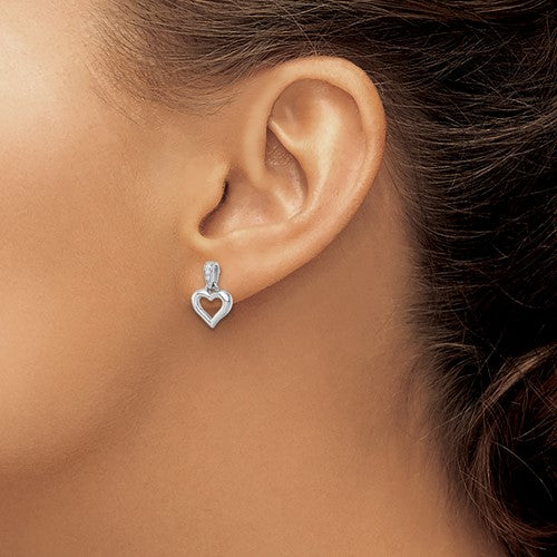 Sterling Silver Rhodium-Plated CZ Heart Post Earrings