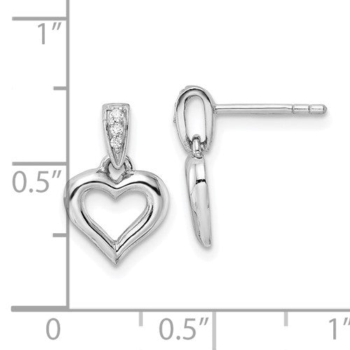 Sterling Silver Rhodium-Plated CZ Heart Post Earrings