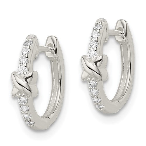 Sterling Silver CZ Huggie Earrings 11.8 mm x 14.6 mm