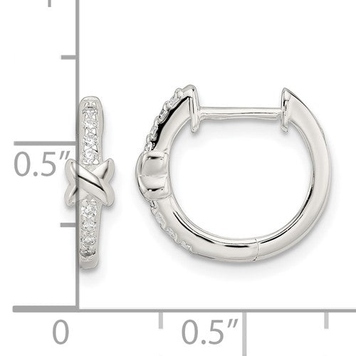 Sterling Silver CZ Huggie Earrings 11.8 mm x 14.6 mm