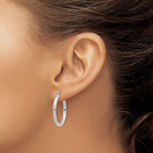 Sterling Silver Diamond-Cut Hoop Earrings - 27 mm