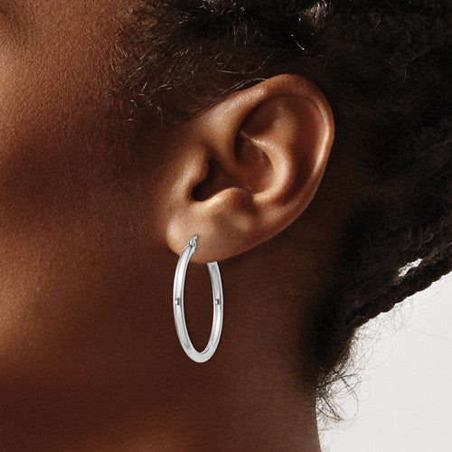 Sterling Silver Rhodium-Plated 2.5 mm Round Hoop Earrings - 31 mm