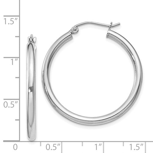 Sterling Silver Rhodium-Plated 2.5 mm Round Hoop Earrings - 31 mm