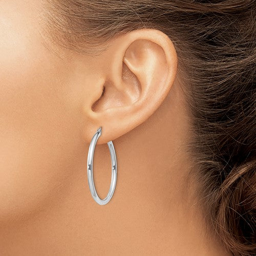 Sterling Silver Rhodium-Plated 2.5 mm Round Hoop Earrings - 36 mm