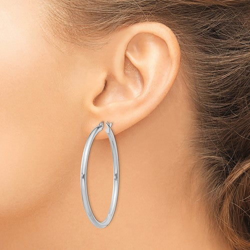 Sterling Silver Rhodium-Plated 2.5 mm Round Hoop Earrings - 47 mm