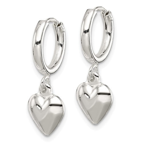 Sterling Silver Puffed Heart Dangling Endless Hoop Earrings