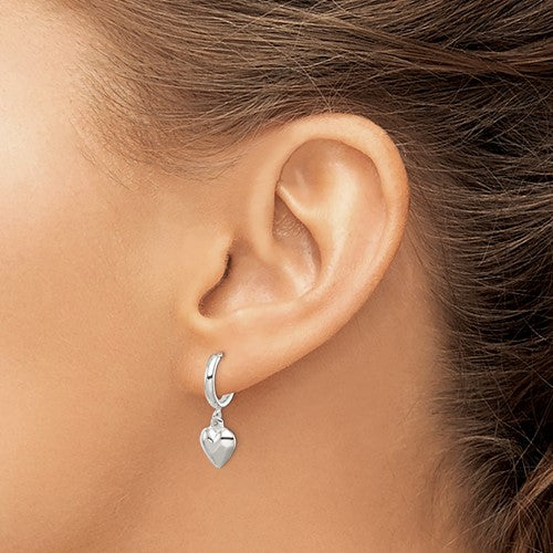 Sterling Silver Puffed Heart Dangling Endless Hoop Earrings