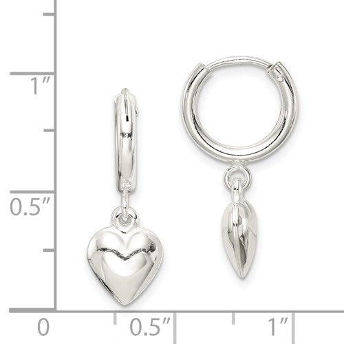Sterling Silver Puffed Heart Dangling Endless Hoop Earrings