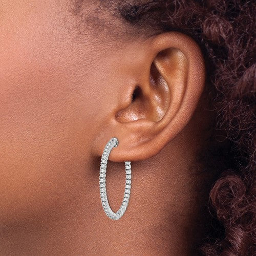 Sterling Silver CZ In/Out Hoop Earrings