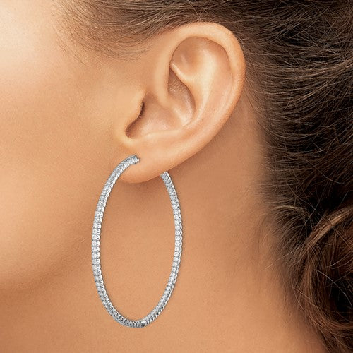Sterling Silver CZ In/Out Hoop Earrings