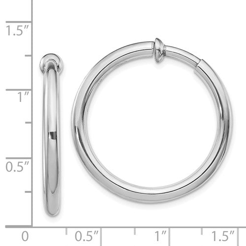 Sterling Silver Non-Pierced Polished Hoop Earrings 3.00 mm