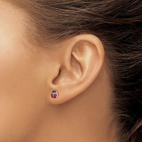 Sterling Silver Enameled Ladybug Post Earrings