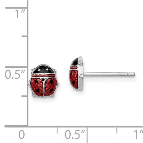 Sterling Silver Enameled Ladybug Post Earrings