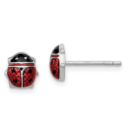 Sterling Silver Enameled Ladybug Post Earrings