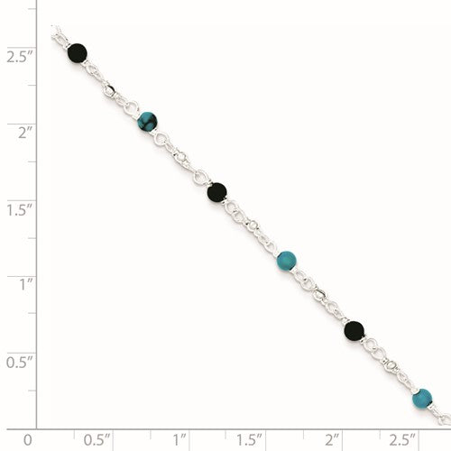 Sterling Silver Onyx & Turquoise Beaded Anklet