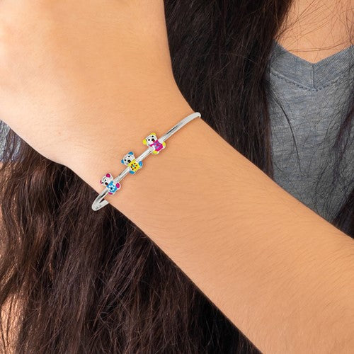 Sterling Silver Children's Enameled Teddy Bear Bangle Bracelet