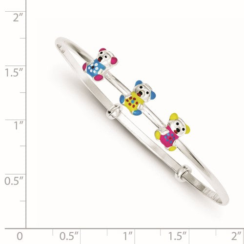 Sterling Silver Children's Enameled Teddy Bear Bangle Bracelet