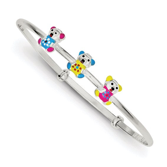 Sterling Silver Children's Enameled Teddy Bear Bangle Bracelet