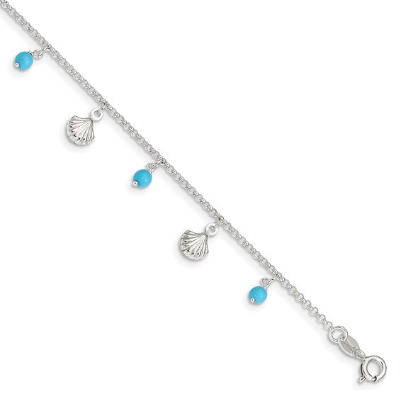 Sterling Silver Shell & Turquoise Charm Anklet