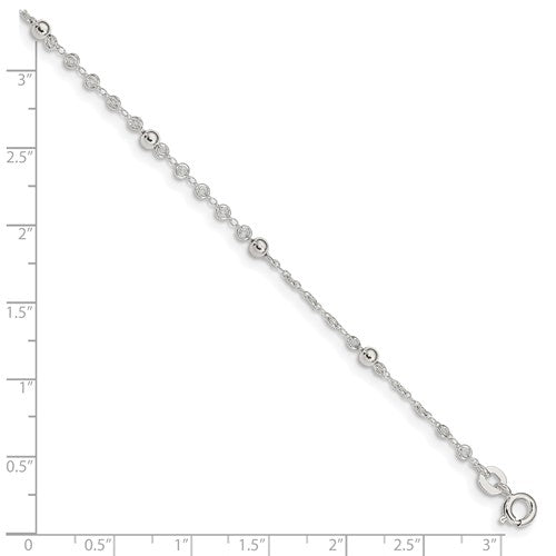 Sterling Silver Fancy Beaded Anklet