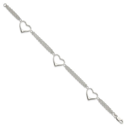 Sterling Silver Stranded Heart Bracelet
