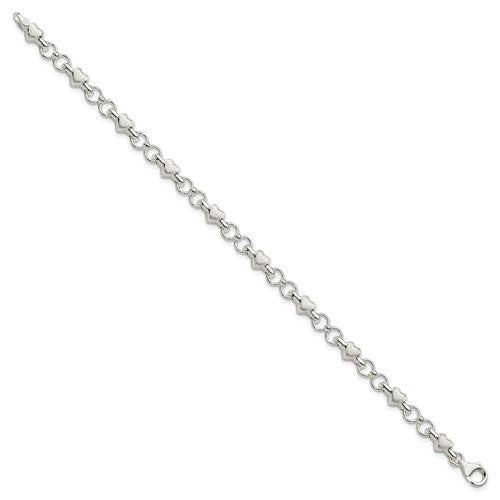 Brushed Heart & Circles Bracelet - Sterling Silver - 7.5 Inches