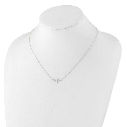 Sterling Silver CZ Sideways Cross Necklace